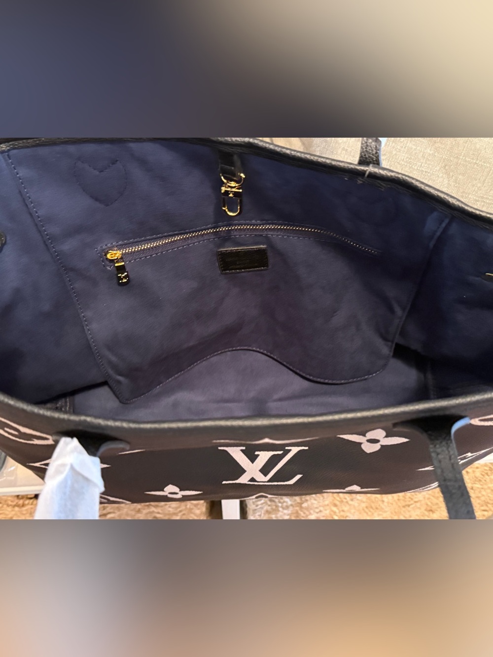 L V Large Black Tote with Cream Monogram Accents - Picture 5 of 5